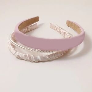 Women's Headband Set 3pc Pink and Pearl